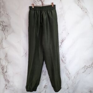 Vintage 100% Silk Exchange Green Baggy Joggers Pull On Pants Lined Women's M EUC